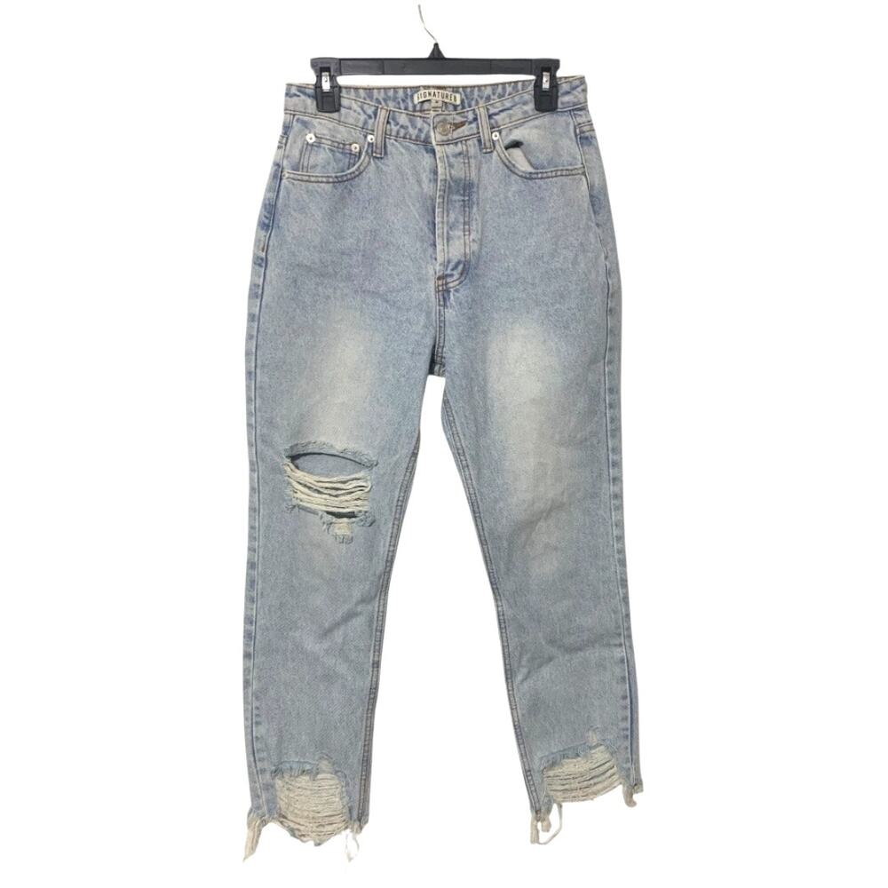 Signature‎ 8 Highrise Button Fly Distressed straight jeans NWOT 29X25 Ankle